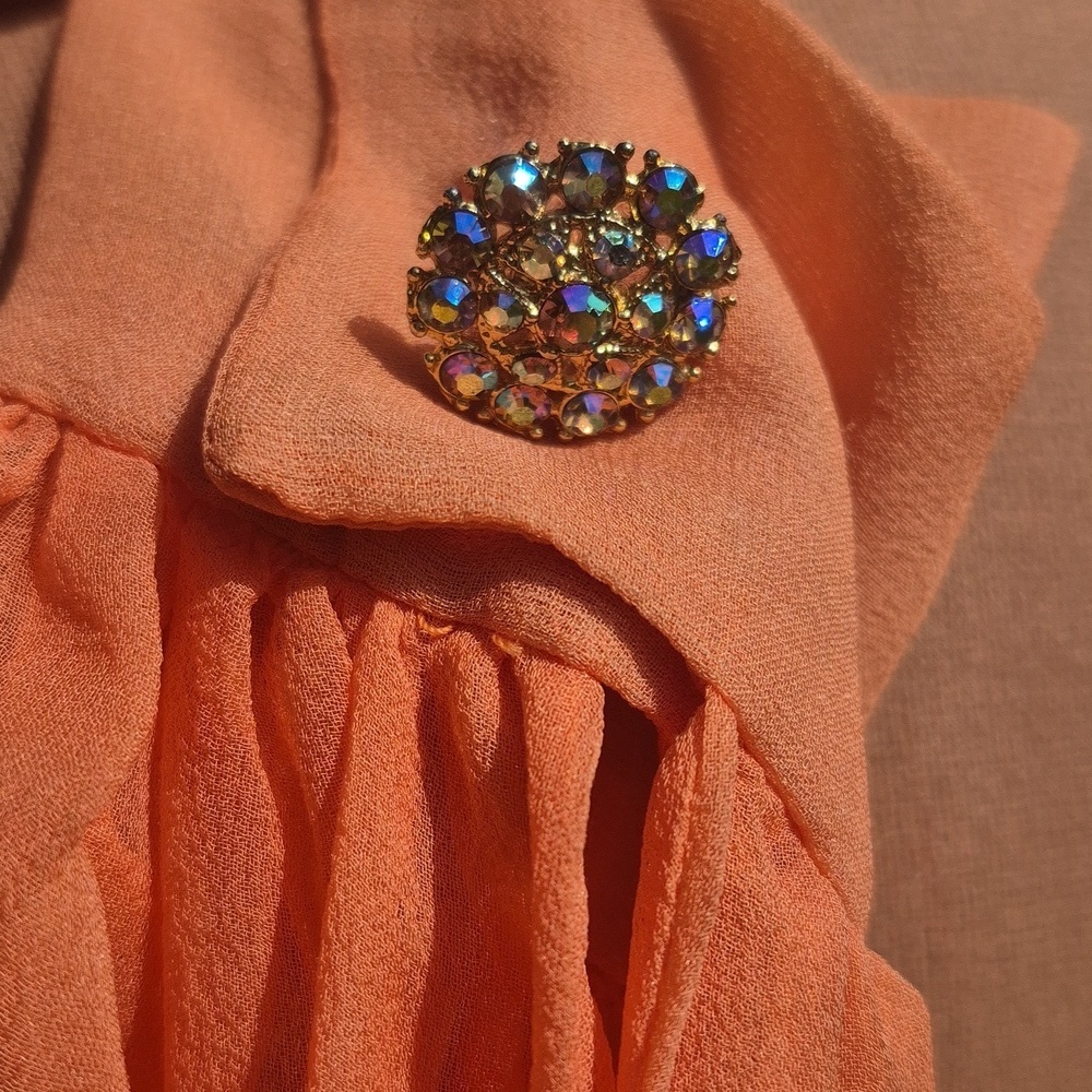 Vintage 2pc Vibrant Orange & Metallic Dress with Matching Jacket - 8 - Picture 5 of 10